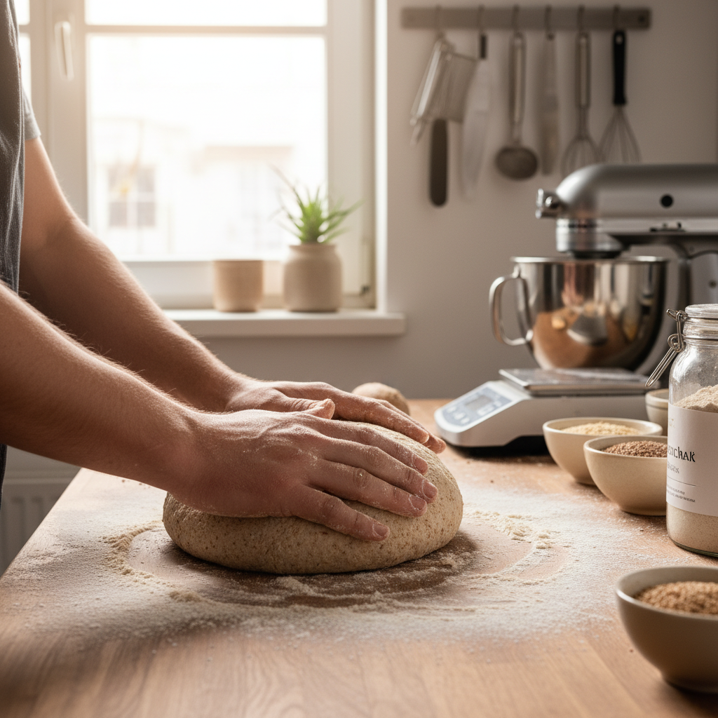 Kepimas grikių duonos be mielių profesionalioje virtuvėje