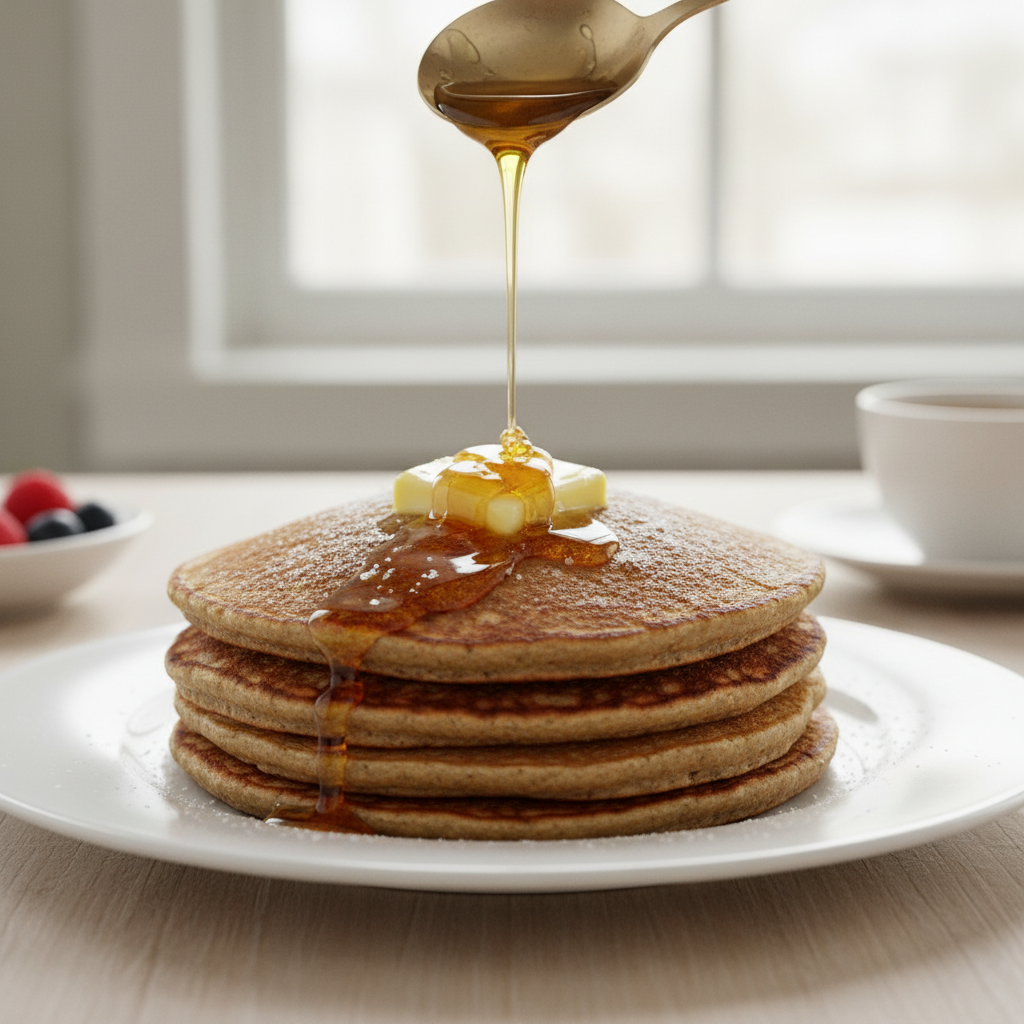 Ruginiai blynai su lydytu sviestu ir medaus glaz6Bra ant baltos l17k61t17s