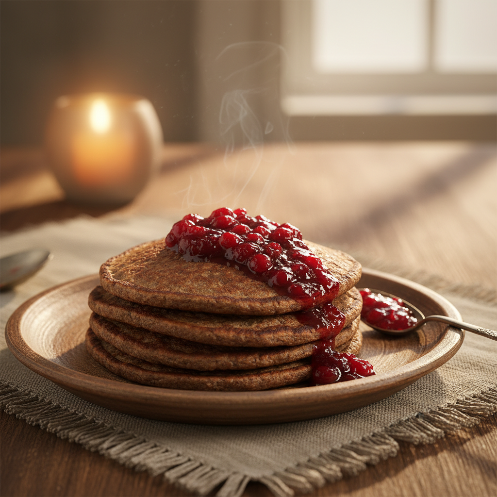 Ruginiai blynai su namin17s spanguoli uogiene ant keramin17s l17k61t17s