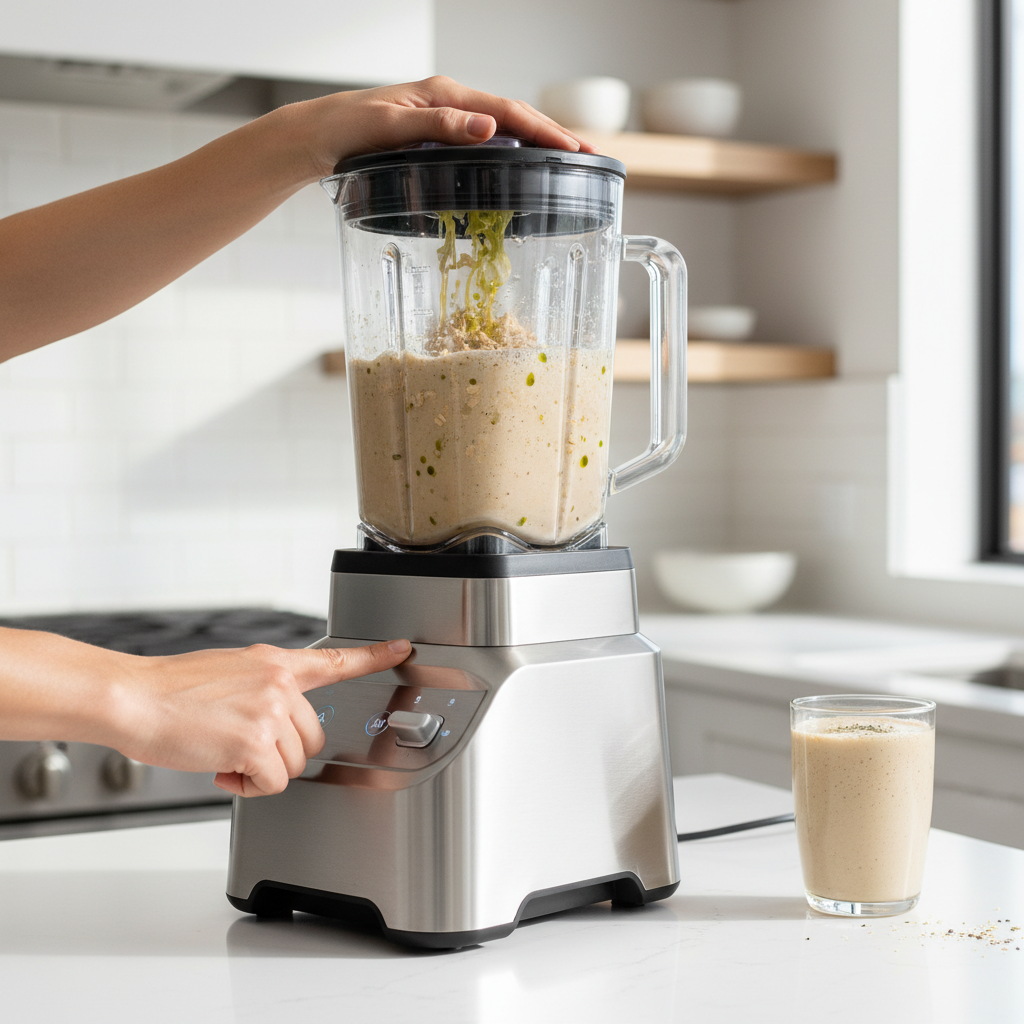 Kokteilio paruošimas modernioje virtuvėje su blenderiu