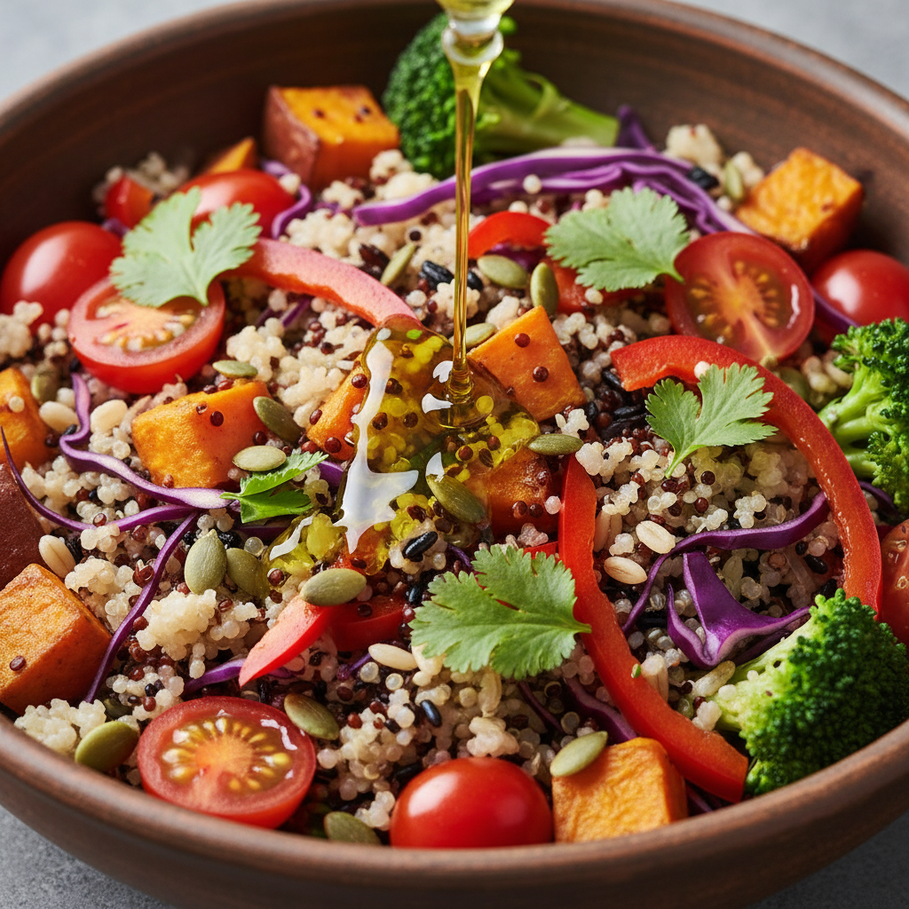 Kruopų salotos su daržovių detale