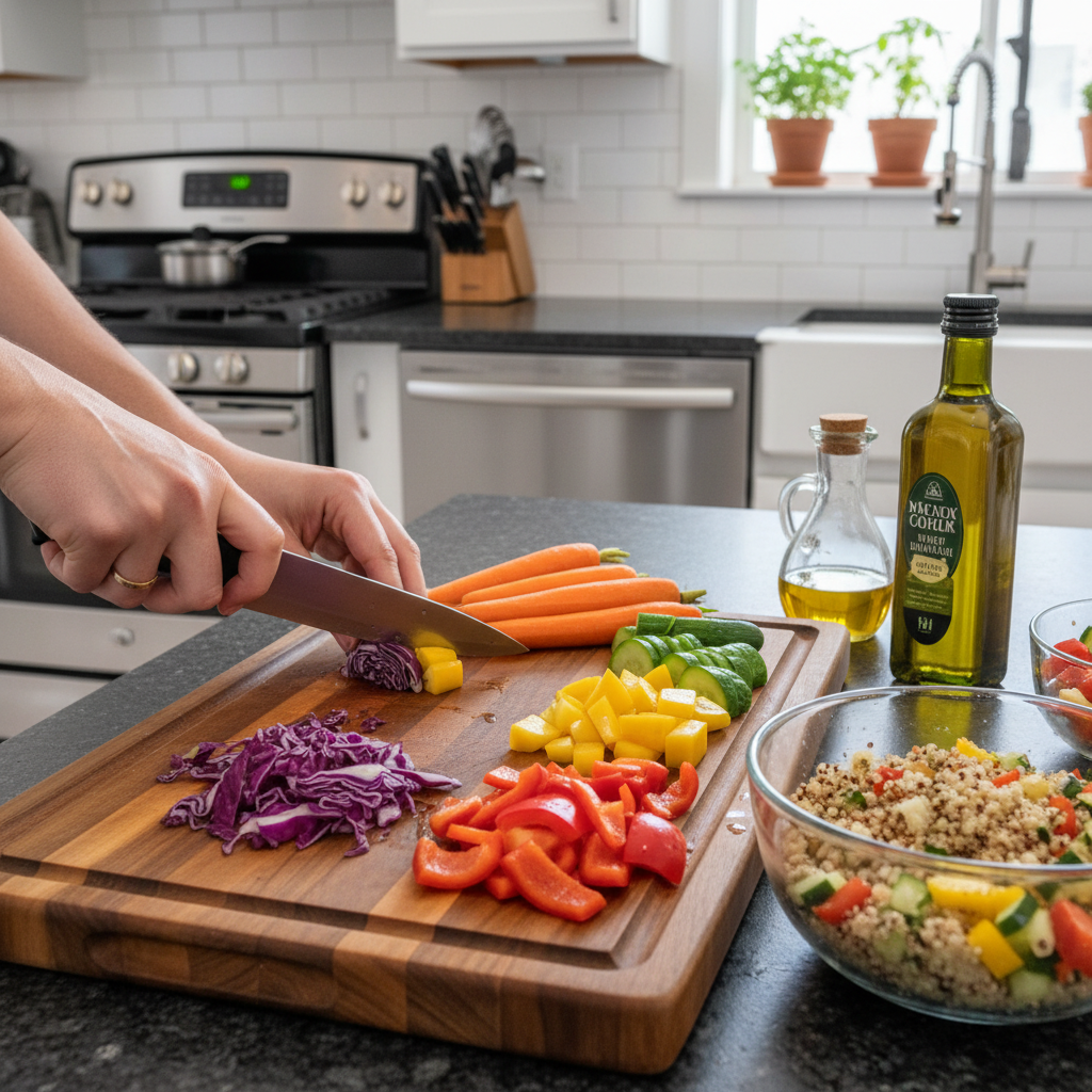 Daržovių paruošimas kruopų salotoms