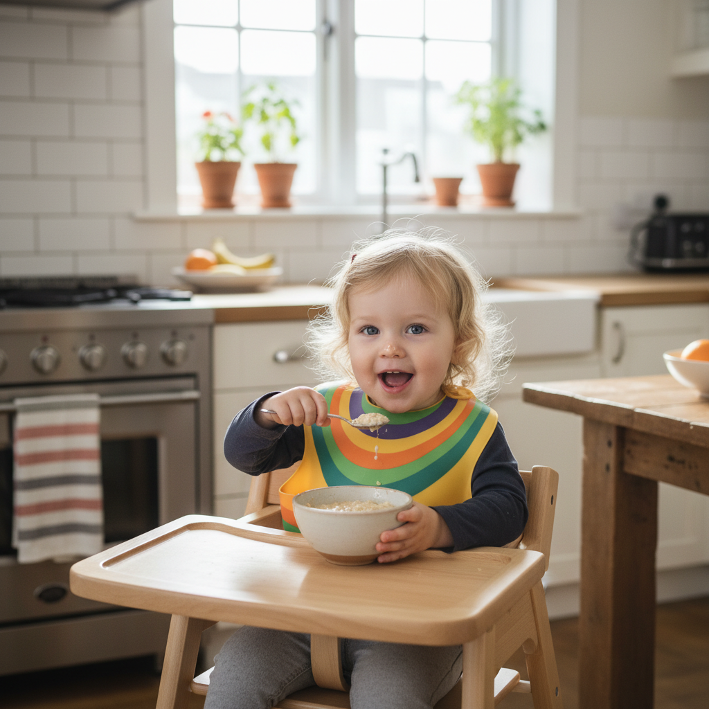 Vaikas ragauja skanias kruopas virtuvėje