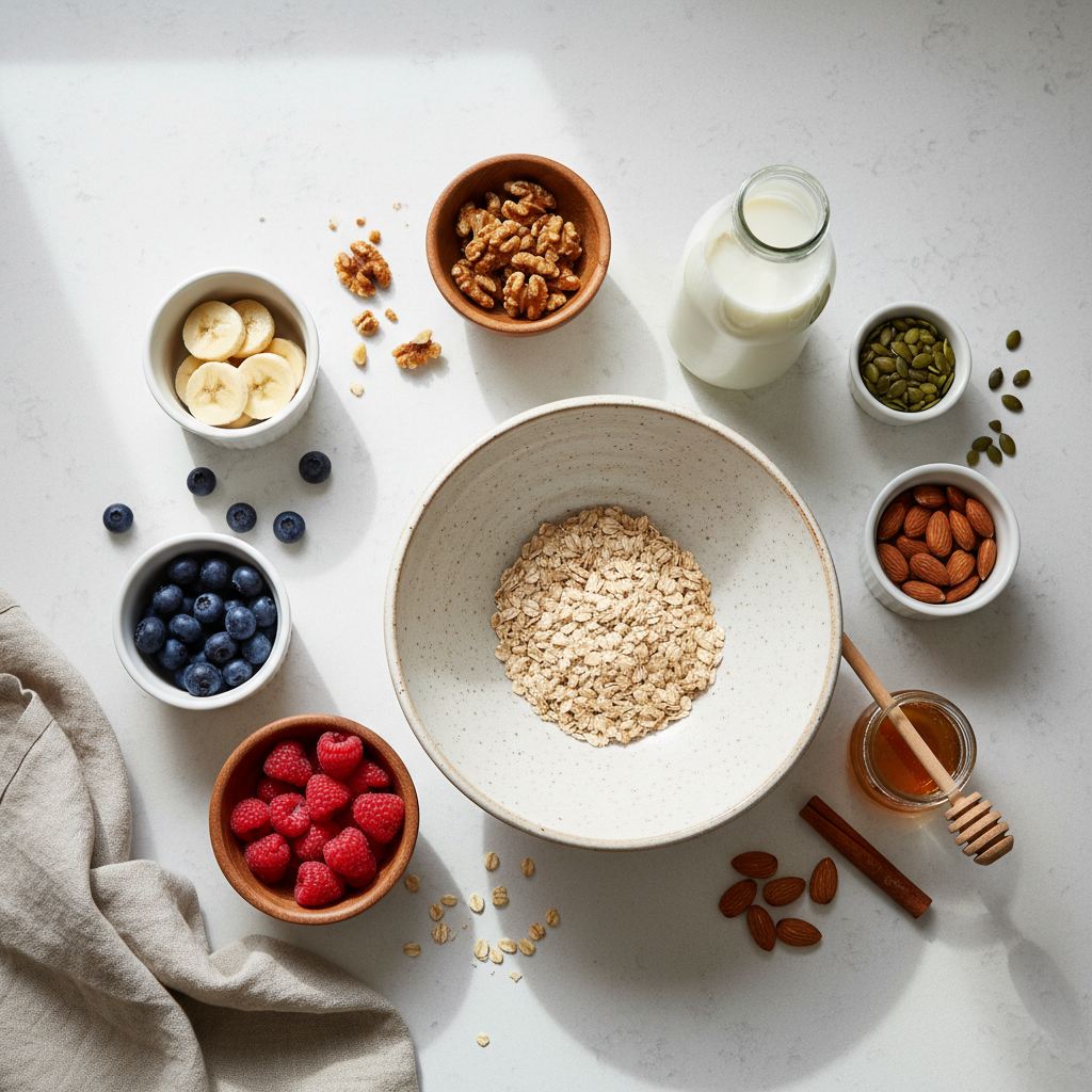 Produktai kruopų gamybai vaikams ant stalviršio