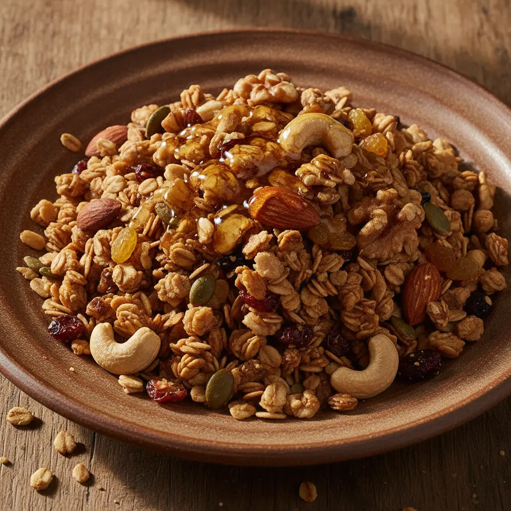 Ekologiški pusryčiai su granola ir medumi