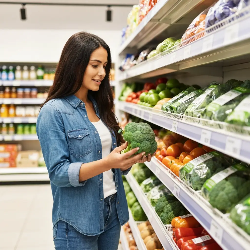 Žmogus renkasi ekologiškus produktus parduotuvėje